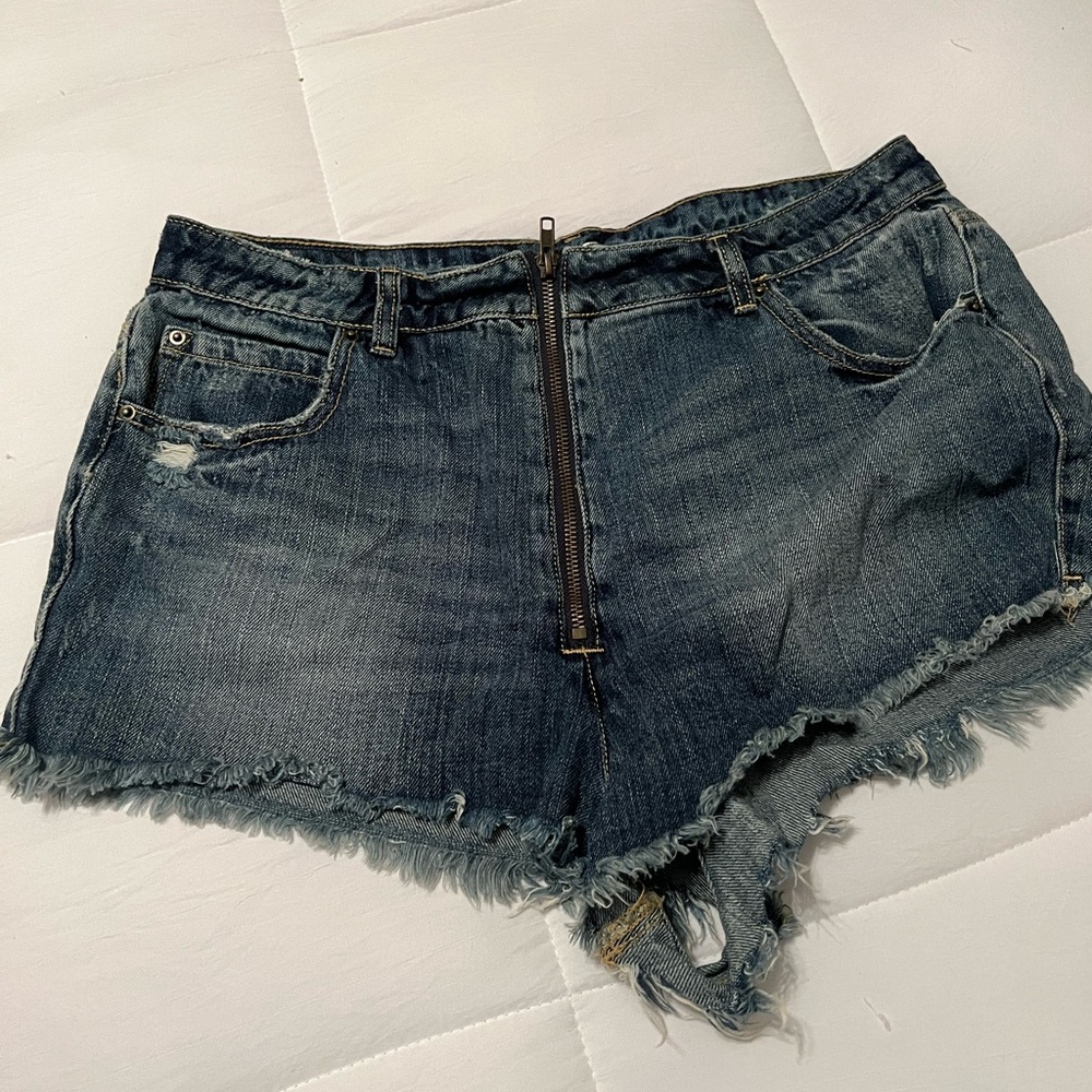 BDG denim shorts with double zipper